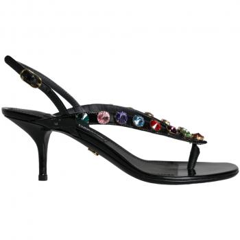 Dolce & Gabbana Black Leather Crystal Slingback Sandals Shoes - EU39/US8.5, Sizes: 6 UK, Size: 9 US