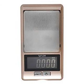 Báscula de Cocina de Precisión Taylor Pro 0.01g con Caja de Regalo, Plástico y Acero Inoxidable, Rosa Dorado - 500g / 16oz
