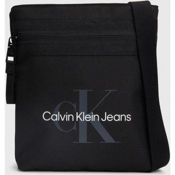 Calvin Klein Black Polyester Messenger Bag for Men, Size: ONE SIZE, Soft Canvas Shoulder Bag