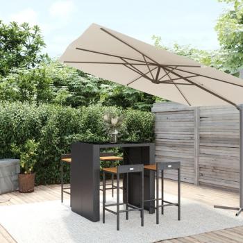 5 Piece Garden Bar Set Black Poly Rattan & Solid Wood Acacia