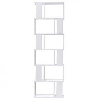 Estantería Moderna Blanca con 6 Estantes de Madera para Salón y Oficina