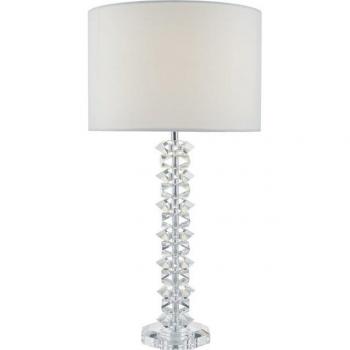 Lámpara de mesa Mina de cristal y cromo pulido con 1 luz, pantalla de tambor redonda de algodón color crema