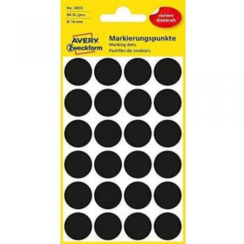 Puntos de marcado autoadhesivos AVERY Zweckform 3003, diámetro 18 mm, 96 etiquetas, color negro