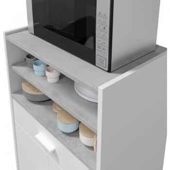 Mueble para microondas con 1 cajón y 2 puertas en color blanco artik y gris cemento
