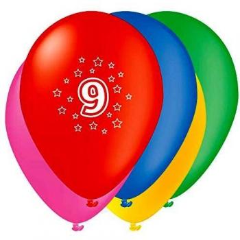 Unique Party- Globos Perlados de Látex para Cumpleaños Número 9, Paquete de 5, 30 cm