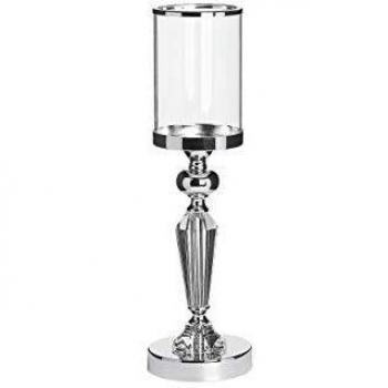 Candelabro Elegante Tradicional de Metal Plateado con Vidrio y Diamantes Imitación Bonao 41 cm