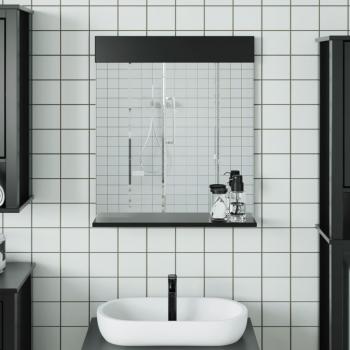 BERG Black Solid Wood Bathroom Mirror with Shelf 60x12x70 cm