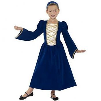 Smiffys Disfraz de niña princesa Tudor, azul eléctrico, vestido y elemento para el pelo