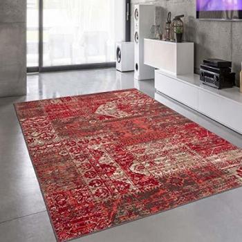 Alfombra de salón tejida étnica suave y sedosa, roja 120x170 cm