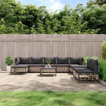 vidaXL 10-Piece Anthracite Poly Rattan Garden Lounge Set with Cushions