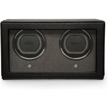 Wolf Cub Double Watch Winder with Black Leather Jewelry Storage