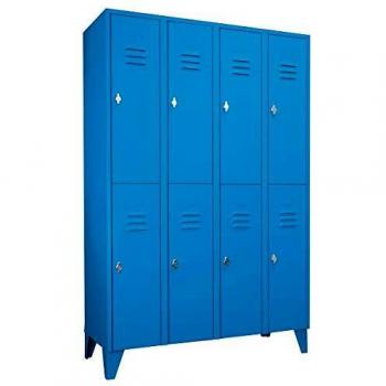 Taquilla de acero Eurokraft Wolf 979363 con patas, compartimentos medios, puertas completas, ancho de compartimento 300 mm, 8 secciones, color azul claro
