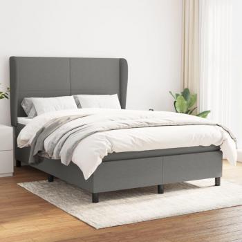Cama box spring suave con colchón gris oscuro 140x200 cm Tela