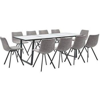 vidaXL Juego Comedor 11 Pieza Cuero Sintético Mobiliario Decoración Interior Casa Hogar Robusto Duradero Resistente Funcional Práctico Útil Gris Claro