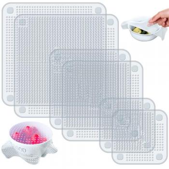 IHUIXINHE XMS1464 WCK001 - Juego de 6 envolturas de silicona para ahorrar alimentos, sin BPA, apto para lavavajillas, microondas, horno y congelador, transparente