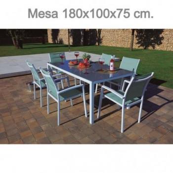 Mesa Jardín Aluminio Cristal Templado 180x100x75cm Modelo Maldivas