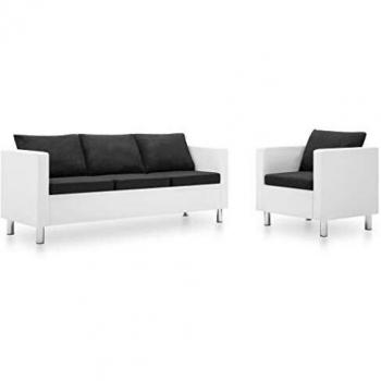 vidaXL Set de Sofás 2 Piezas Cuero Sintético Blanco y Gris Oscuro Mobiliario