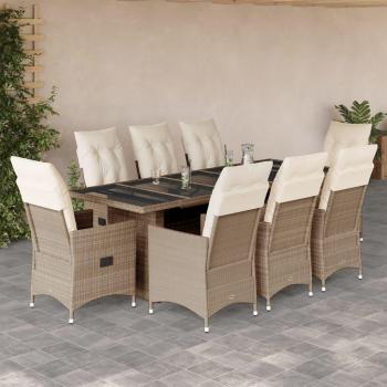 Set de mesa y sillas de jardín 5 piezas con cojines de ratán PE beige
