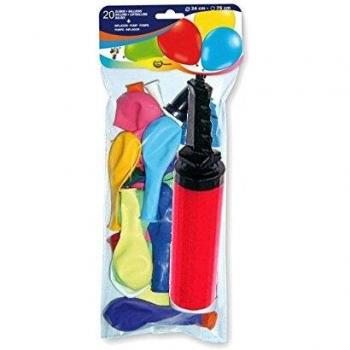 Hinchador / Inflador manual de globos + 20 globos surtidos