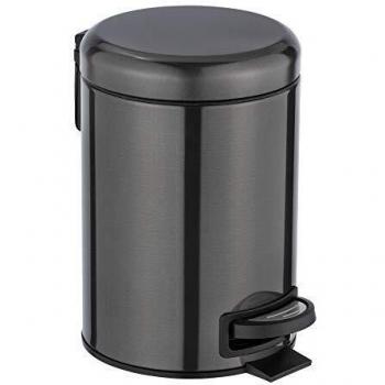 Cesto de Baño WENKO Leman, Pedal, 3L, Acero Inoxidable Anti-Huellas, Color Negro-Metalizado