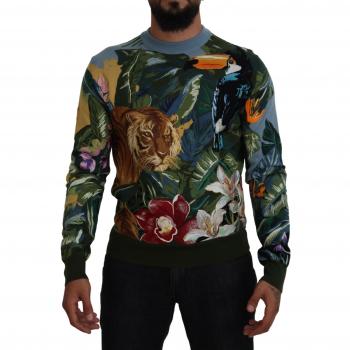 Dolce & Gabbana Multicolor Jungle Embroidered Wool-Silk Pullover Sweater - IT50 | L