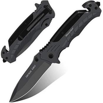 morpilot Navaja Plegable Cuchillo de Acero Inoxidable con Punta Rompevidrio y Cutter Cinturón Cuchillo Plegable con Mango Acero Inoxidable para Acampar, Picnic, Caza