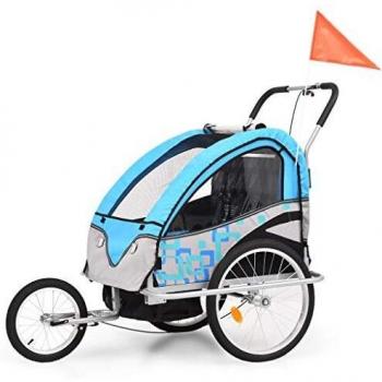 vidaXL Cochecito y Remolque de Bicicleta para Niños 2 en 1 Azul Gris Juguete