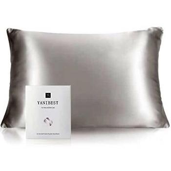 YANIBEST Funda de Almohada Seda Pelo Rizado y Piel, 22 Momme 100% Seda de Morera Ambos Lados Antiarrugas con Cremallera Oculta, 1 Unidad