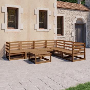 Juego de Muebles de Jardín 7 Piezas Marrón Miel Madera Maciza de Pino