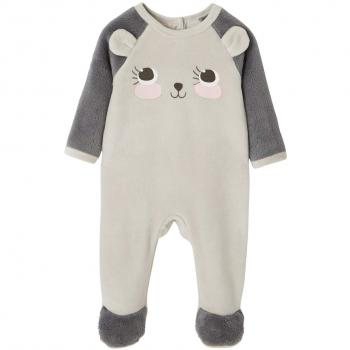 VERTBAUDET Pelele para bebé de terciopelo, con automáticos detrás Gris claro liso con motivos 1M-54CM