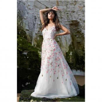 Goddiva Sleeveless Floral Mesh Maxi Dress - Ivory