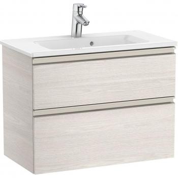 Mueble de baño compacto Roca The Gap con 2 cajones y lavabo, color Fresno nórdico, medidas 705 x 380 x 537 mm