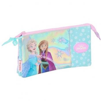 Portatodo Triple Frozen Cool Days Violeta/Celeste 22x12x3 cm, Estuche Infantil, Ideal para Niños en Edad Escolar, Cómodo y Versátil, Calidad y Resistencia