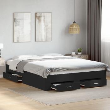 Cama con cajones de madera multicapa negra 160x200 cm