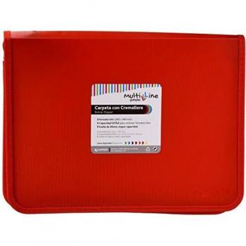 Grafoplás 4800651. Carpeta con Cremallera, Color Rojo, A4+, Cubierta de Polipropileno. Modelo Multiline
