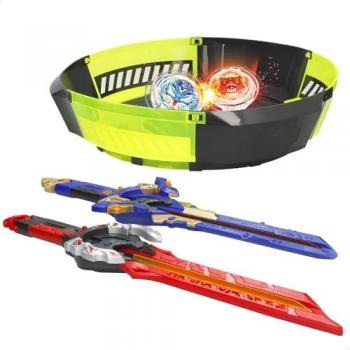 Infinity Nado Proskill Battle Set - 2 peonzas Fury Wave Dragon vs Blazing War Bear, 3D, 2 lanzadores espada, estadio arena de 48 cm, luces LED, 4 modos de juego, incluye pil