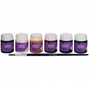 La Pajarita 999994C, Kit Pintura Cristal al Agua + Pincel, 6 Colores Brillantes y Transparentes