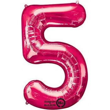 Anagram 2828701, Globo Decorativo Numero 5, Rosa, 58 x 83 cm