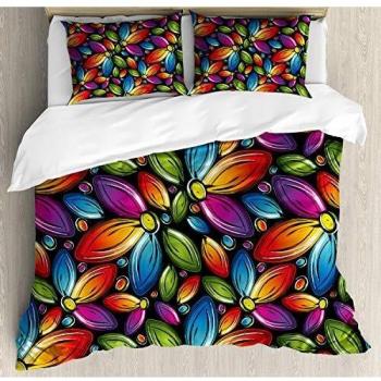 ABAKUHAUS Floral Funda Nórdica, Vintage Flores de Colores, 2 Fundas para Almohada Set Decorativo de 3 Piezas, 264 x 220 cm - 90 x 50 cm, Multicolor