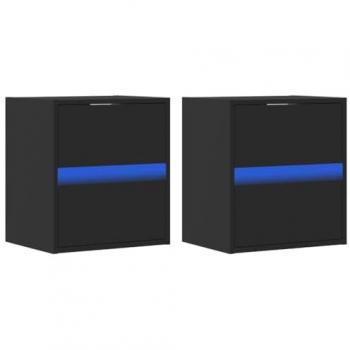 Mueble de TV de pared con luces LED 2 uds negro 41x31x45 cm