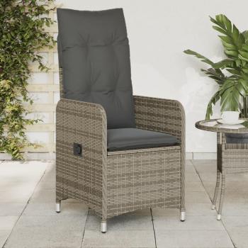 Silla de jardín reclinable con almohadas grises en Polyrattan