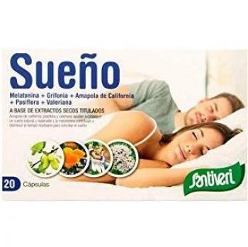 Santiveri Sleep Support Capsules with Melatonin, Grifonia, Passionflower, and Valerian - 20 Count