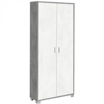 Armario Salvaspacio de 2 Puertas en Cemento y Blanco Mate - 83x29x190 cm