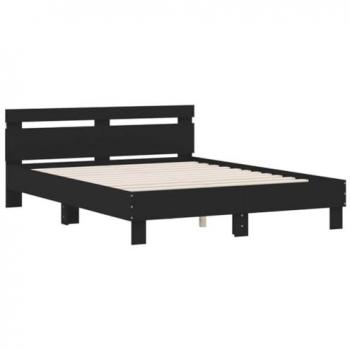 Cama redonda con cabecero y luces LED, color negro, dimensiones 150x200 cm