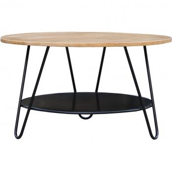 Mesa de centro redonda de madera maciza de mango y metal negro PRIYA