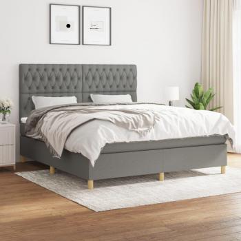 Cama box spring con colchón de muelles tapizado en tela gris oscuro 180x200 cm Vidaxl