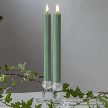 Juego de 2 Velas LED Flama Stripe Verde de Cera, 25 cm, 0,02W