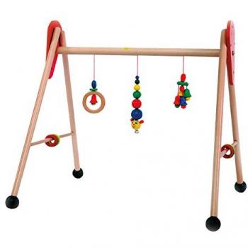 Hess- Bambi Madera, Serie Oruga, para bebés, Arco de Juego Hecho a Mano con Figuras de Colores y sonajeros, Aprox. 62 x 55 x 50 cm, Multicolor