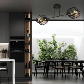 Plafón Talia 2 de Emibig Lighting, lámpara de techo de metal negro, 2 luces, dimensiones h: 31 x l: 86 cm