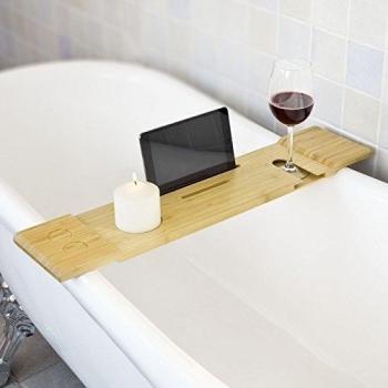 SoBuy® Bandeja para bañera de bambú, estante para ducha, estante de baño, L70cm X P15.5cm, FRG104-N, ES